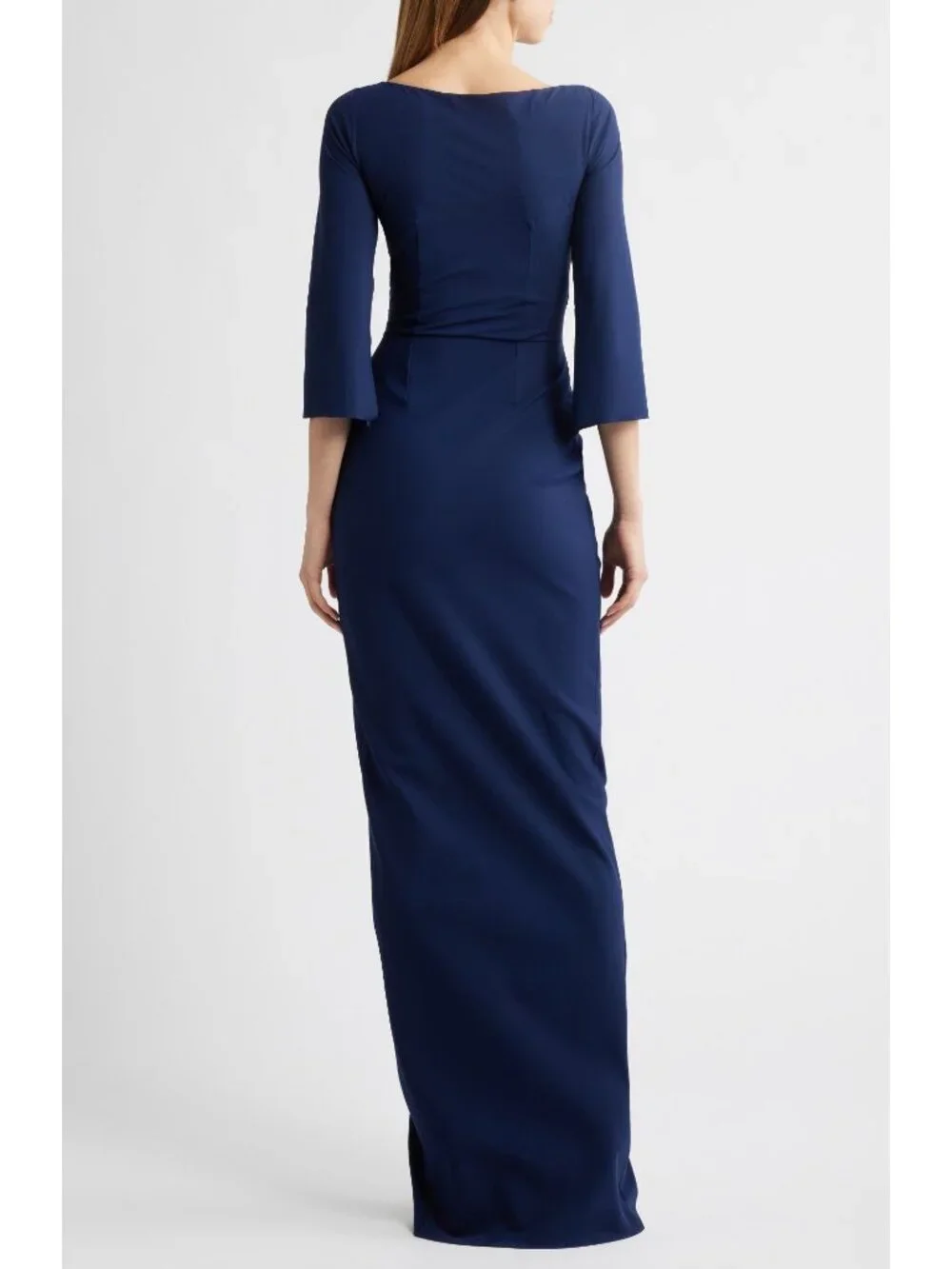 🆕CHIARA BONI Zalfa Ruched Faux Wrap Gown Dress 6 Navy Blue - Picture 2 of 13